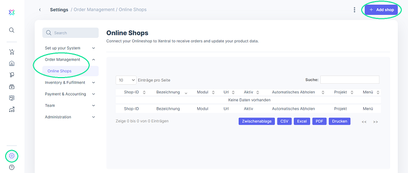 Xentral Shopify-Anbindung: neuen Shop hinzufügen
