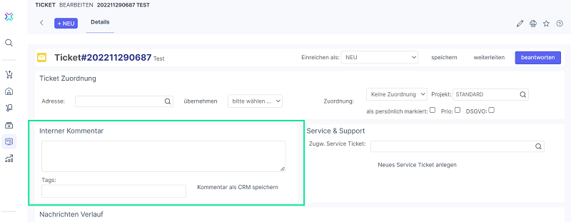 Xentral Ticketsystem Kommentarfunktion