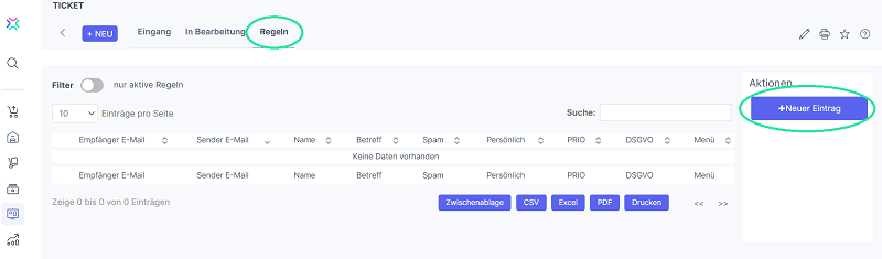 Xentral Ticketsystem Regel erstellen